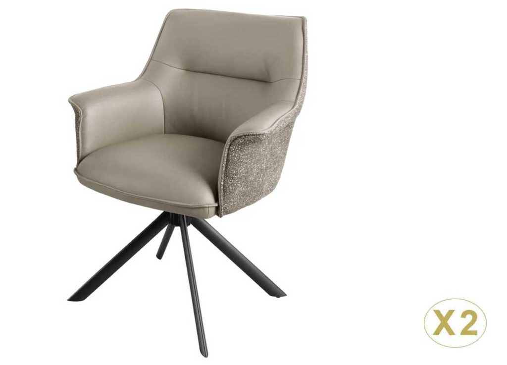 Lot de 2 fauteuils pivotants en cuir et tissu taupe Darek