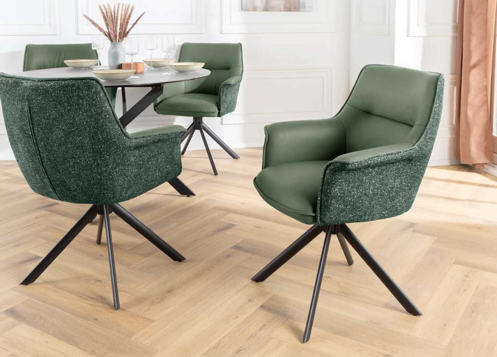 Lot de 2 fauteuils pivotants en cuir et tissu vert Darek