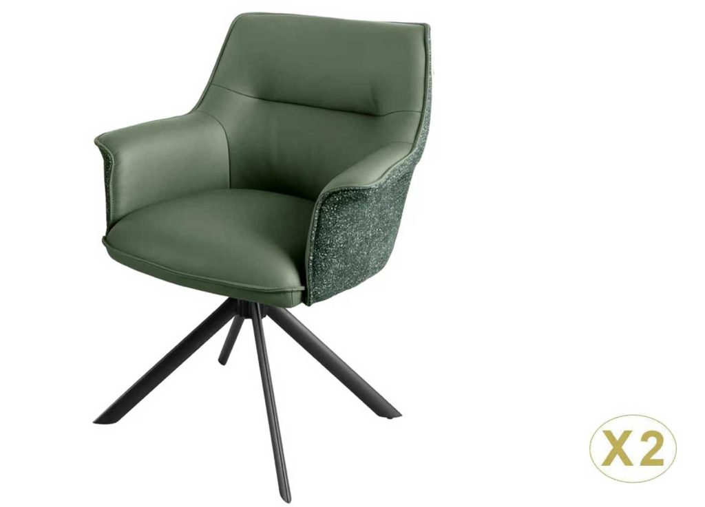 Lot de 2 fauteuils pivotants en cuir et tissu vert Darek