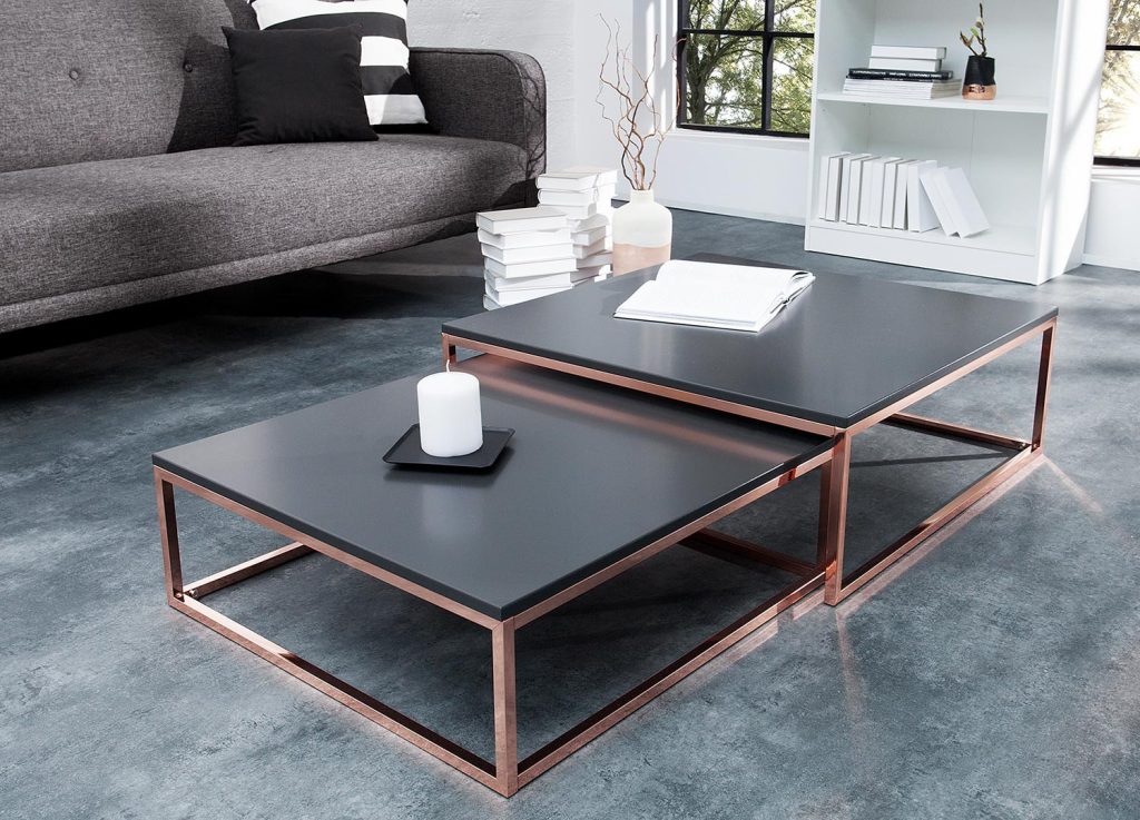 Lot de 2 table basse gigogne carrée anthracite et cuivré