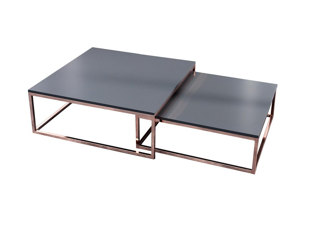 Lot de 2 table basse gigogne carrée anthracite et cuivré