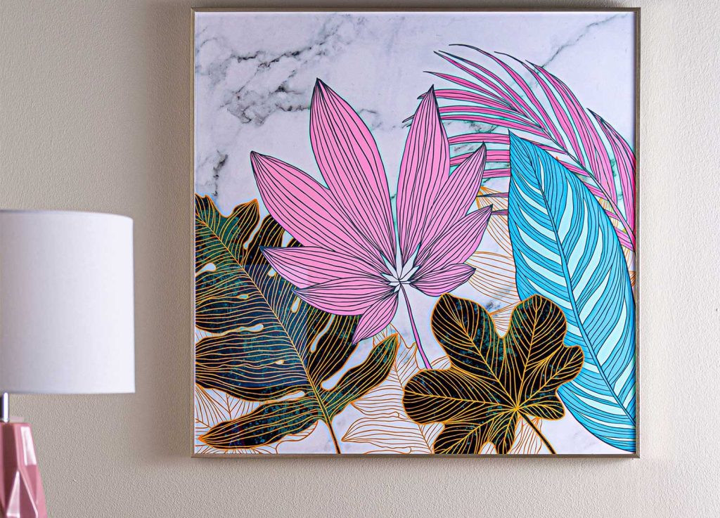 Lot de 2 tableaux carrés à motifs végétaux colorés 80x80 cm