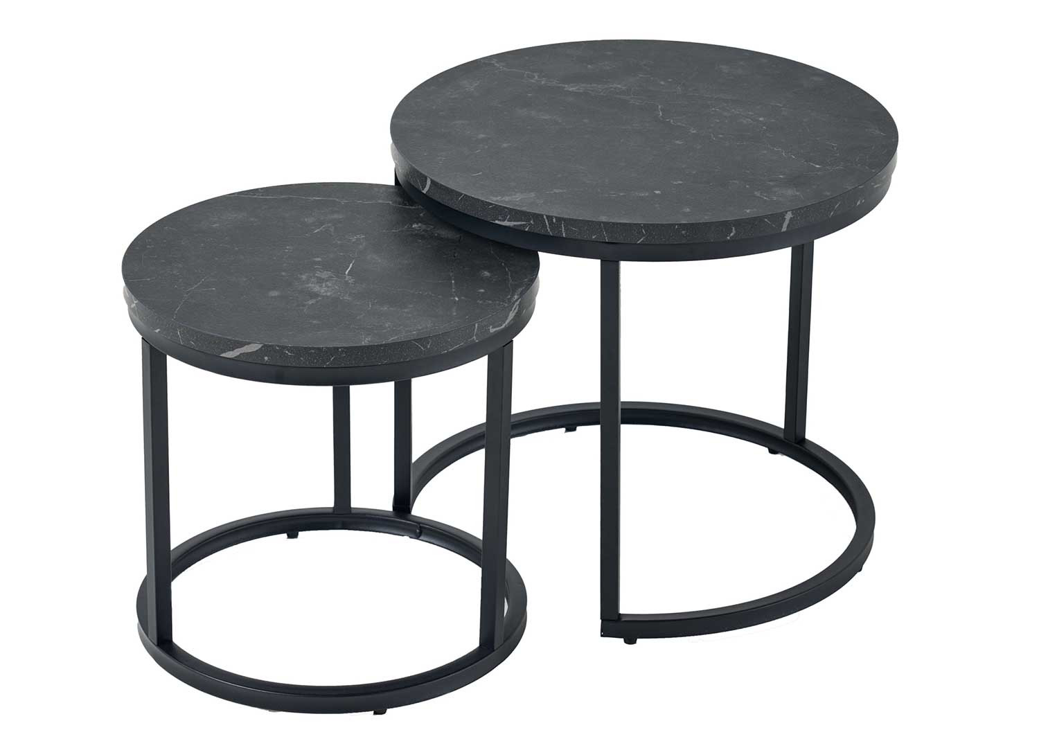 Lot de 2 tables basses gigognes aspect marbre noir et métal