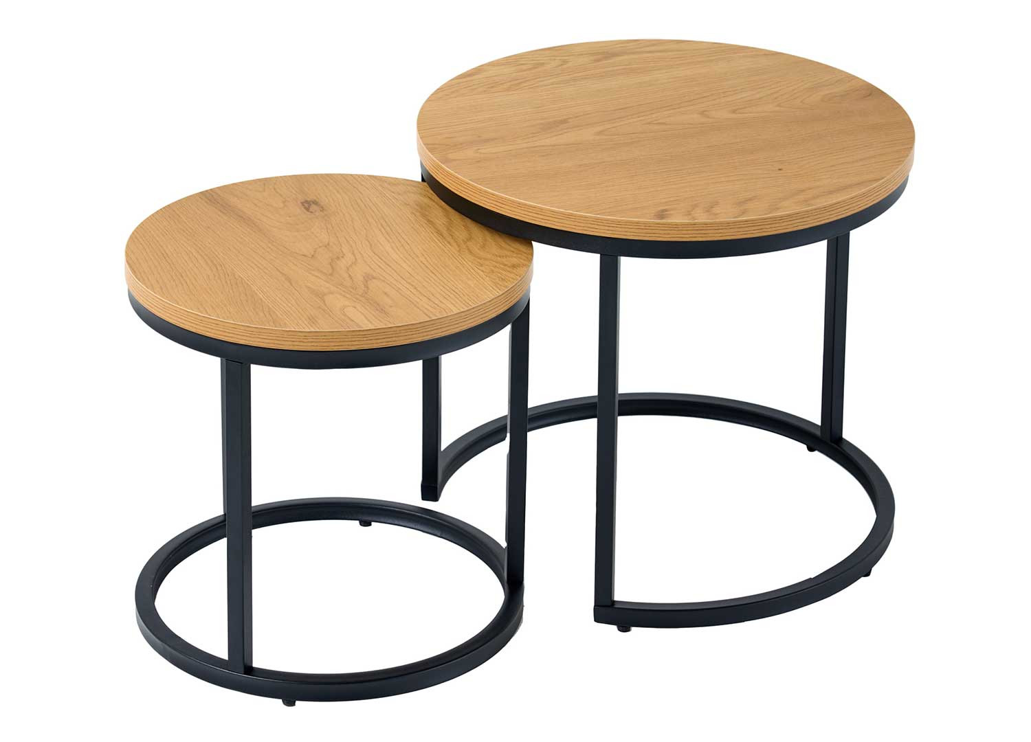 Lot de 2 tables basses gigognes imitation chêne sauvage et métal