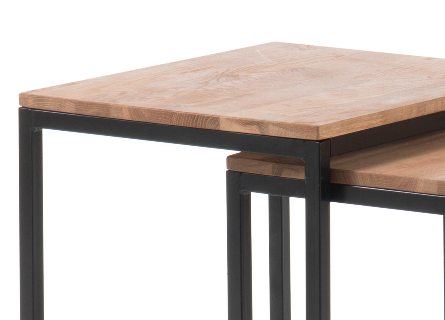 Lot de 2 tables d'appoint bout de canapé bois massif et métal