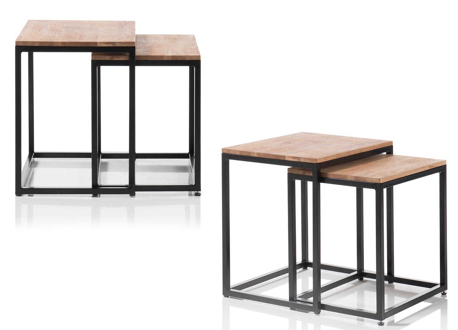 Lot de 2 tables d'appoint bout de canapé bois massif et métal