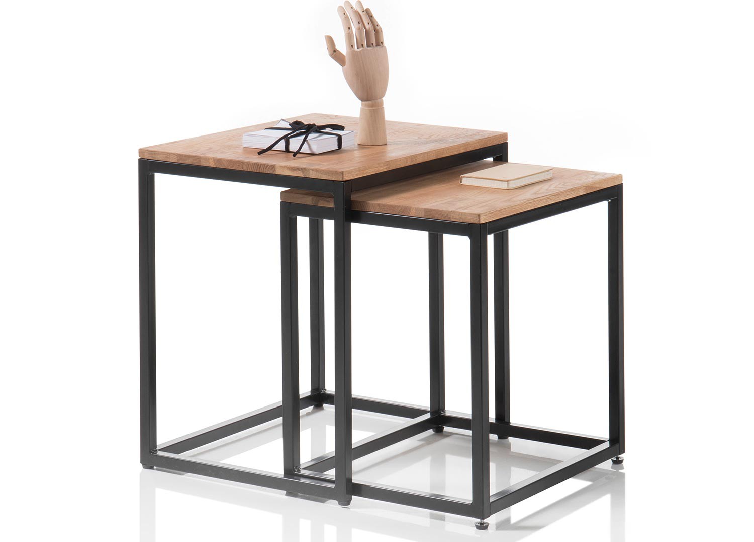 Lot de 2 tables d'appoint bout de canapé bois massif et métal