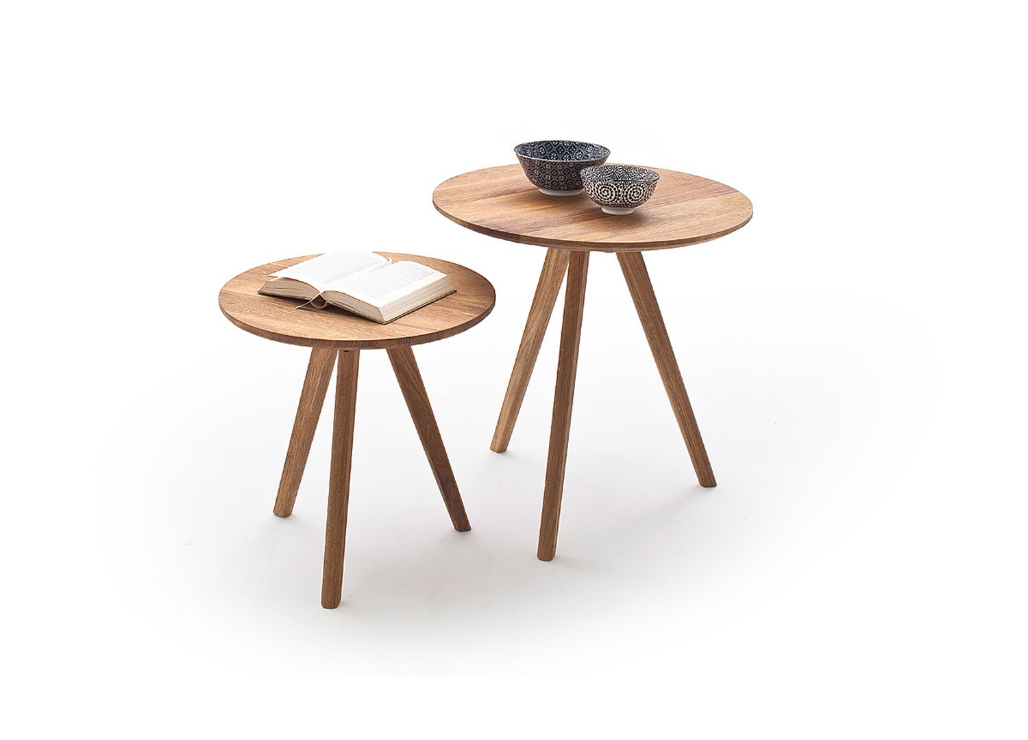 Lot de 2 tables d'appoint en chêne massif huilé