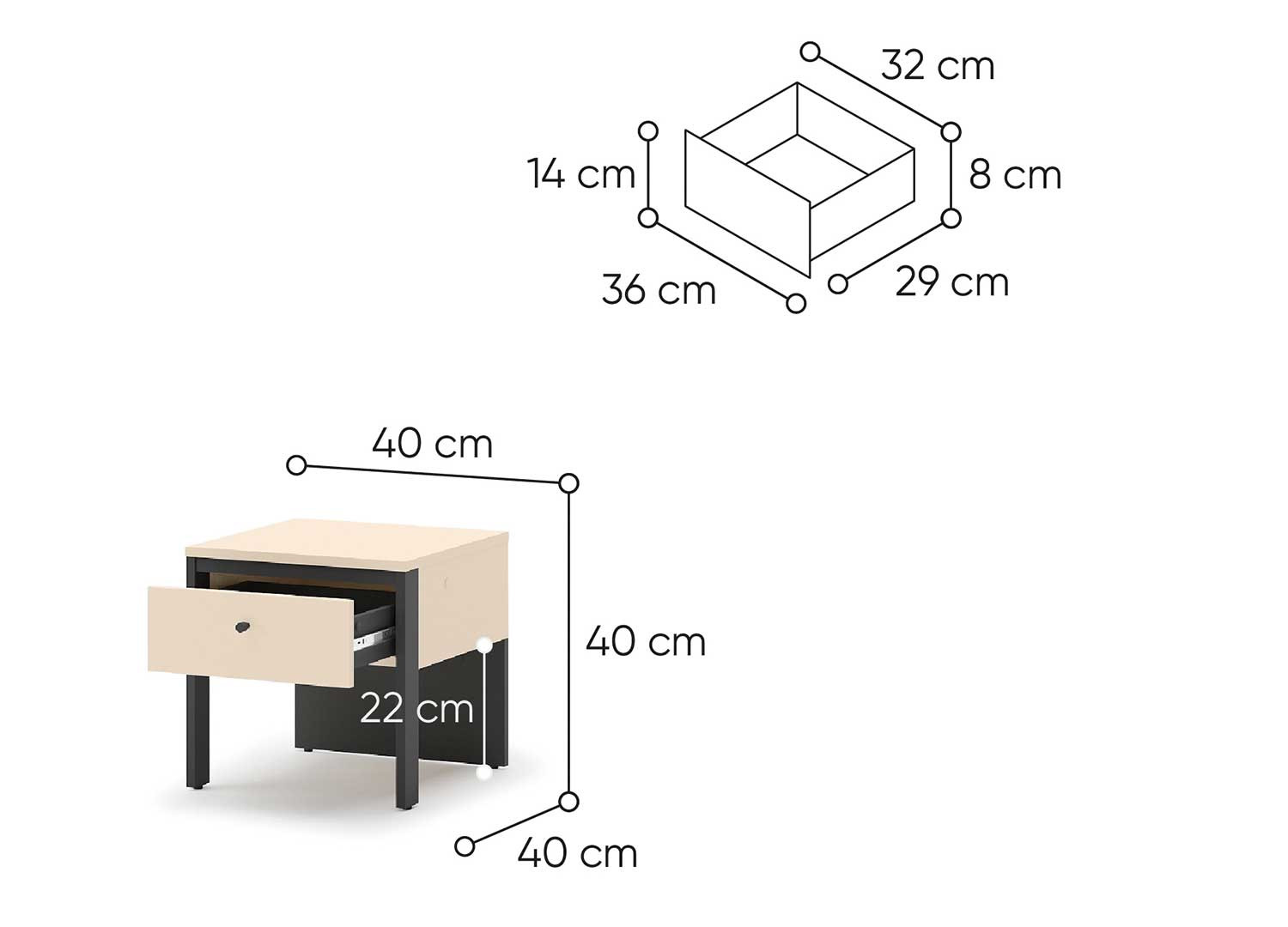 Lot de 2 tables de chevet beige et noir Natura