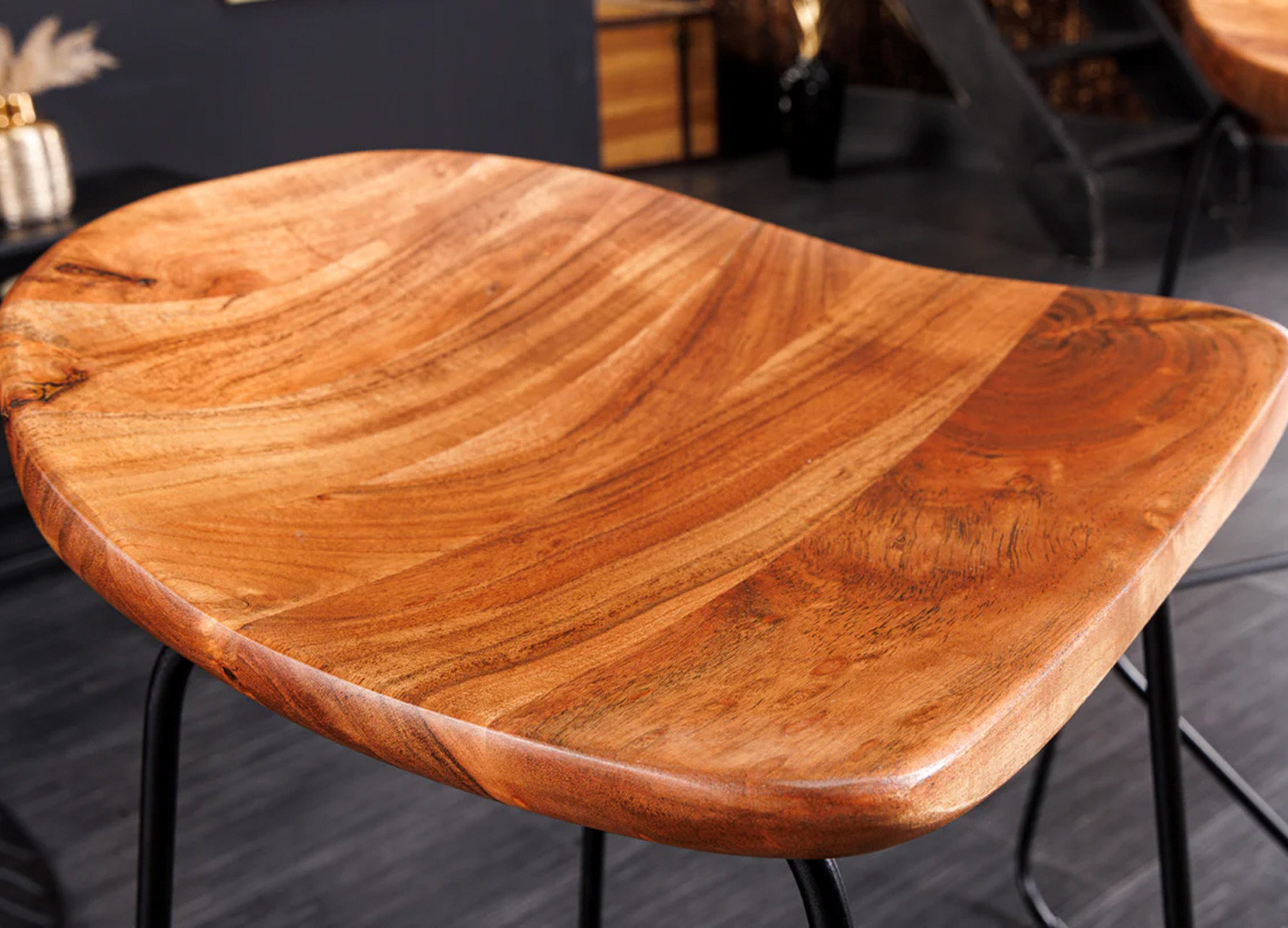 Lot de 2 tabourets de bar en acacia et métal Nivor