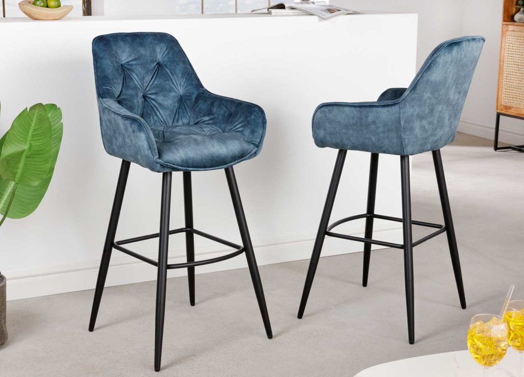 Lot de 2 tabourets de bar en velours bleu