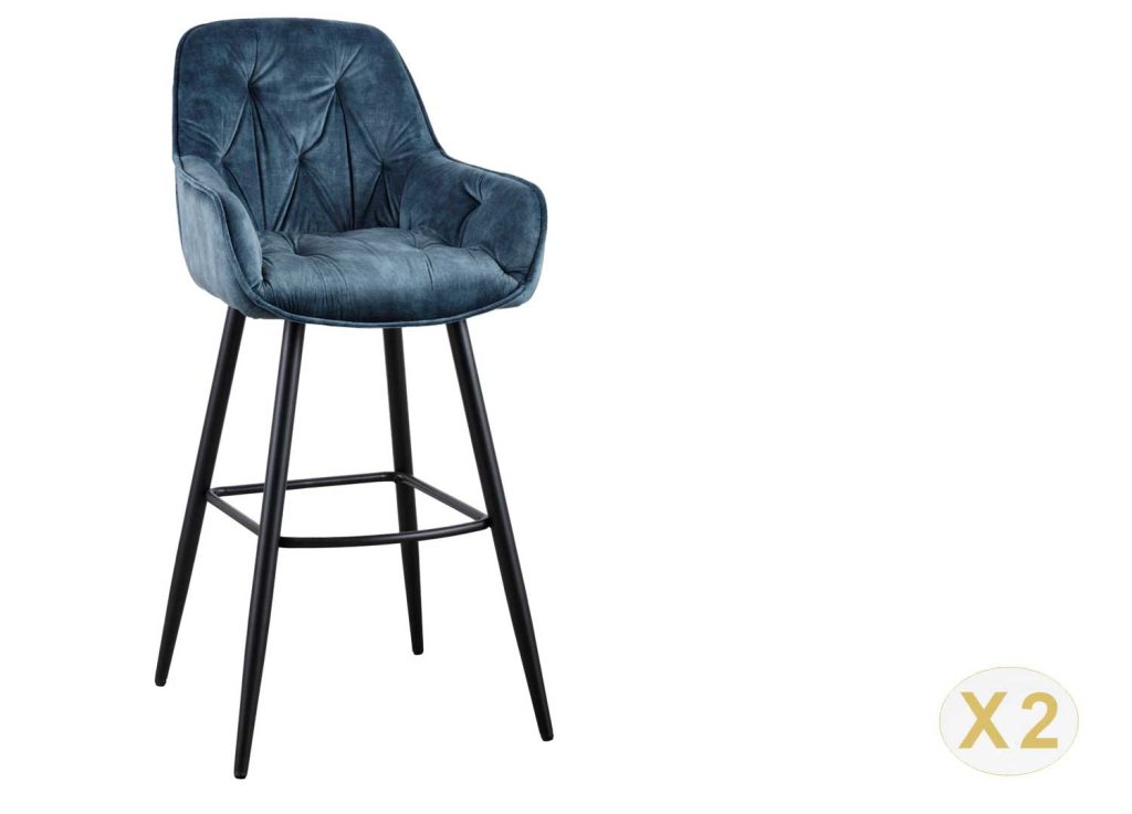 Lot de 2 tabourets de bar en velours bleu