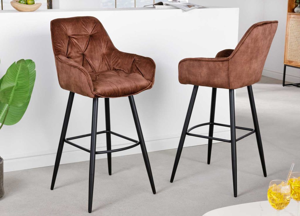 Lot de 2 tabourets de bar en velours marron