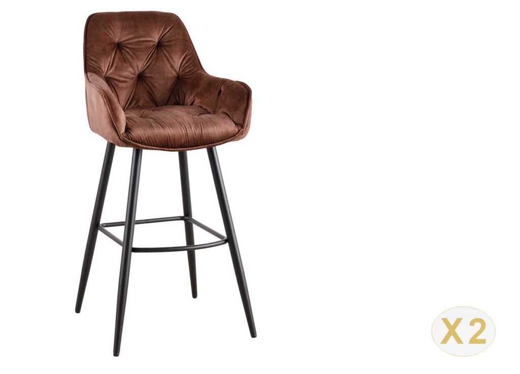 Lot de 2 tabourets de bar en velours marron