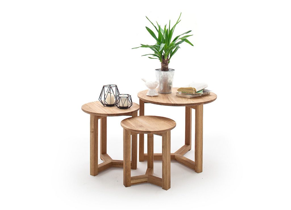 Lot de 3 tables d'appoint chêne massif huilé
