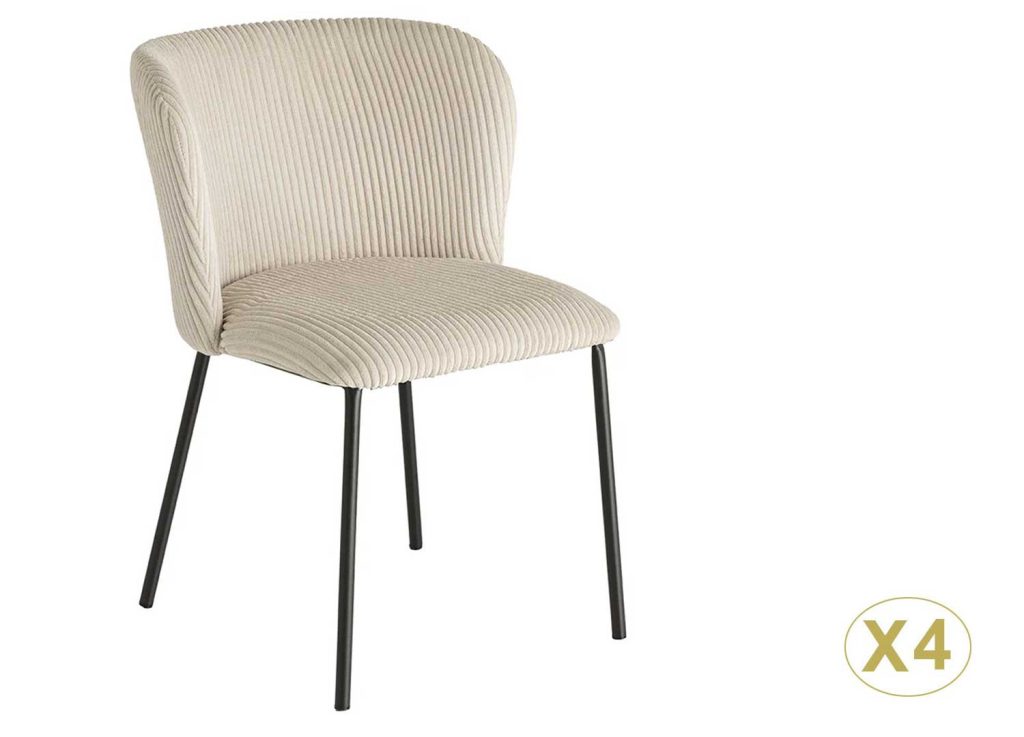 Lot de 4 chaises beige tissu côtelé et métal noir Palmer