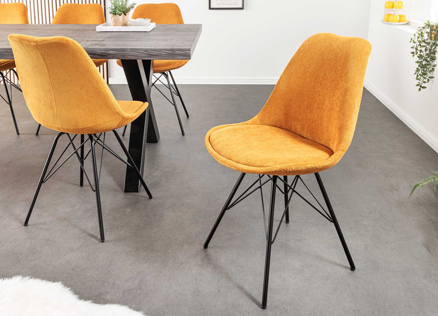 Lot de 4 chaises en velours côtelé jaune
