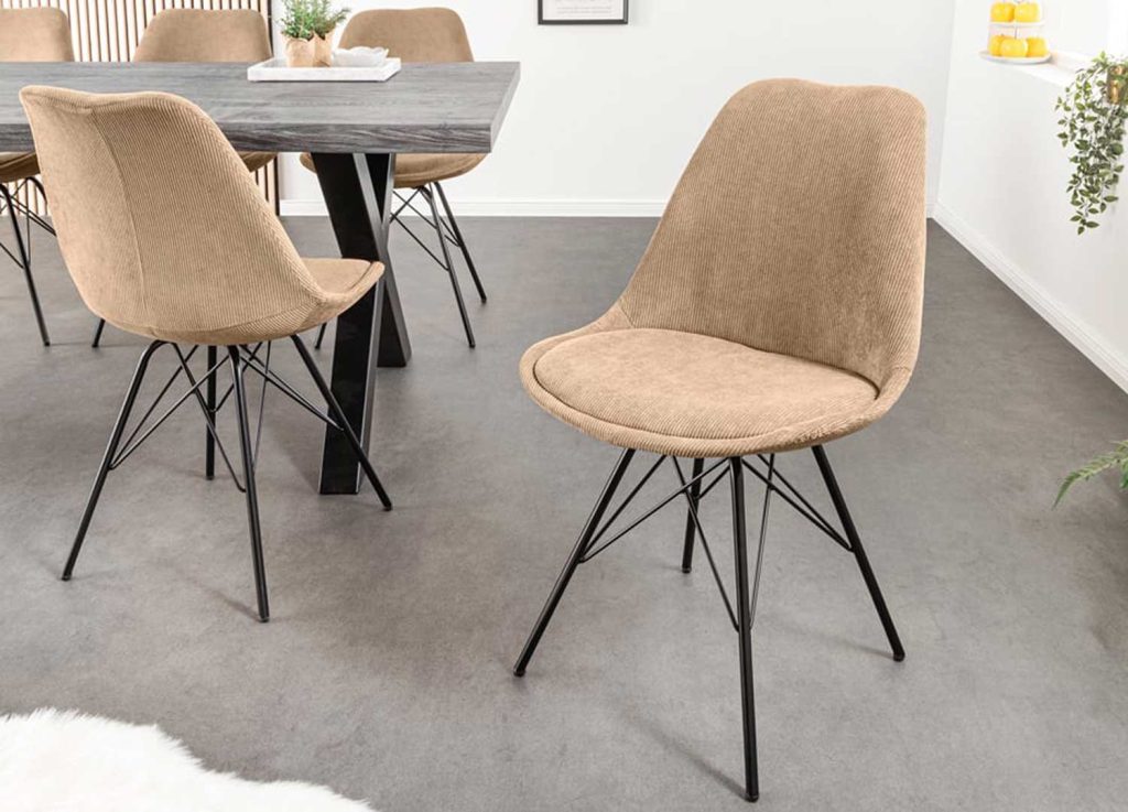 Lot de 4 chaises en velours côtelé marron