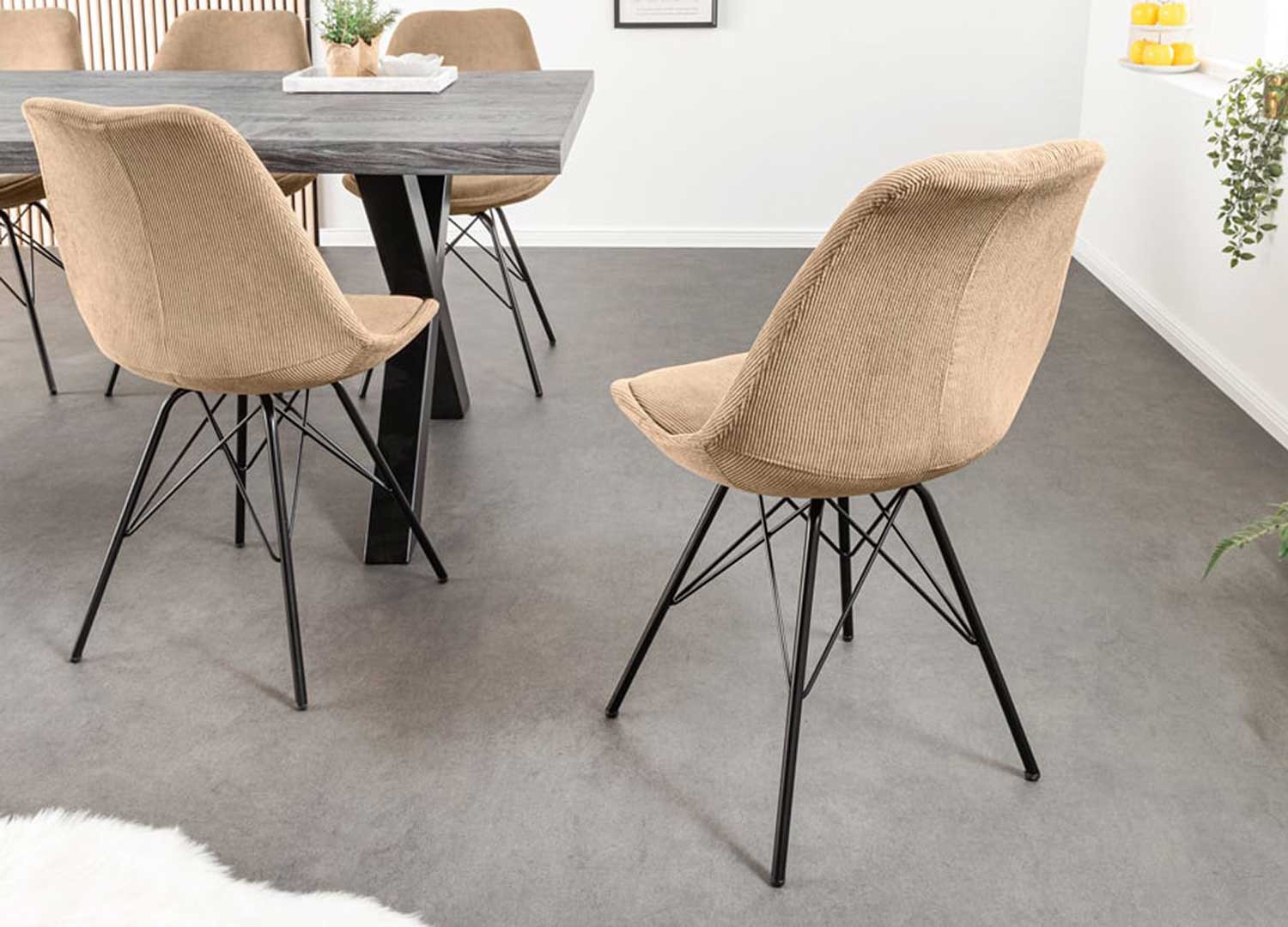 Lot de 4 chaises en velours côtelé marron