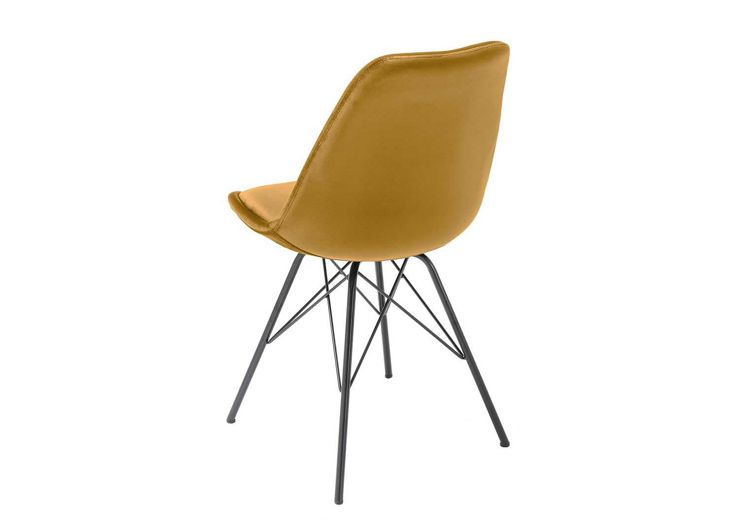 Lot de 4 chaises en velours jaune et pieds eiffel en métal noir