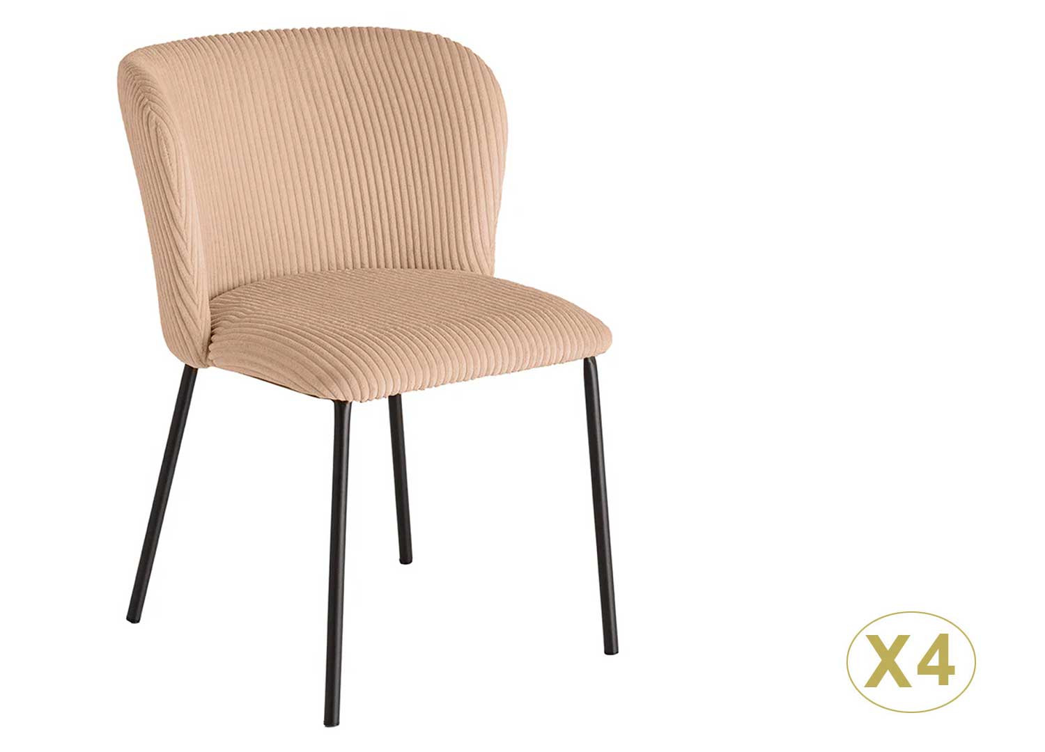 Lot de 4 chaises rose tissu côtelé et métal noir Palmer