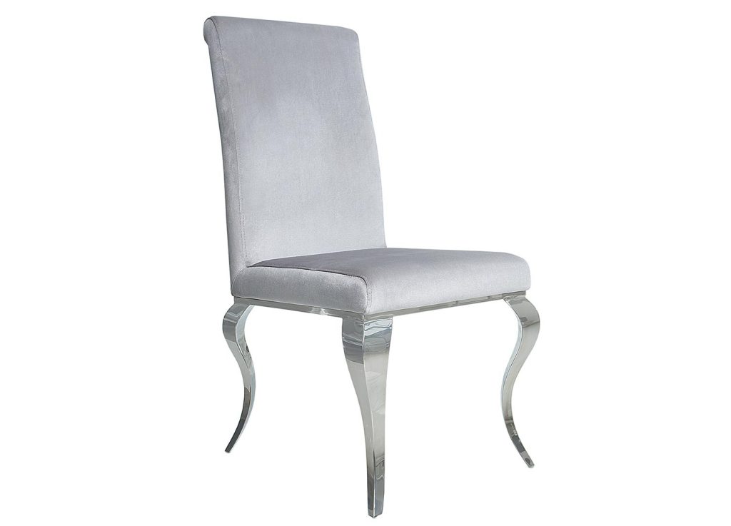 Lot de 4 chaises velours gris style baroque et pied argenté poli