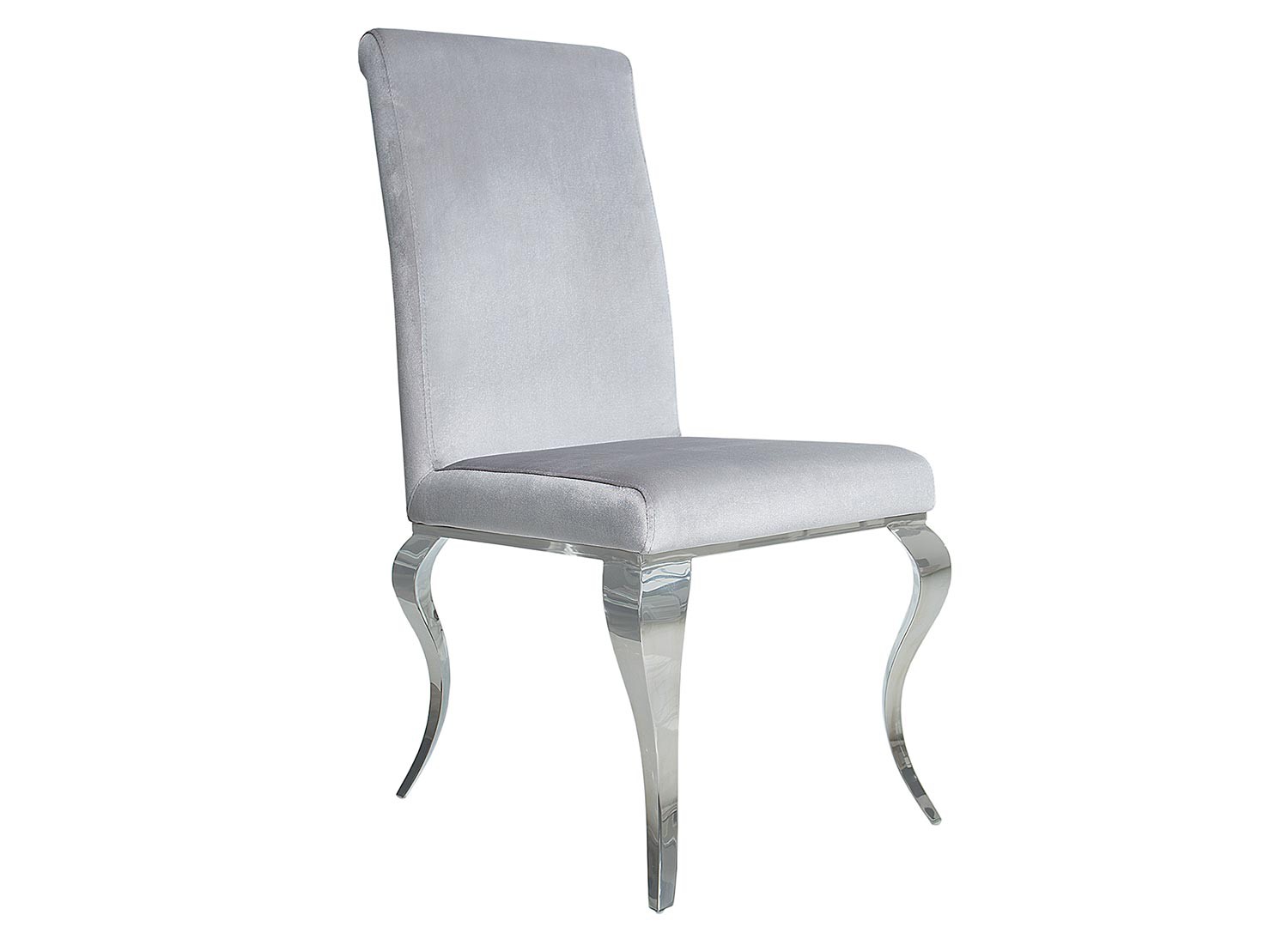 Lot de 4 chaises velours gris style baroque et pied argenté poli
