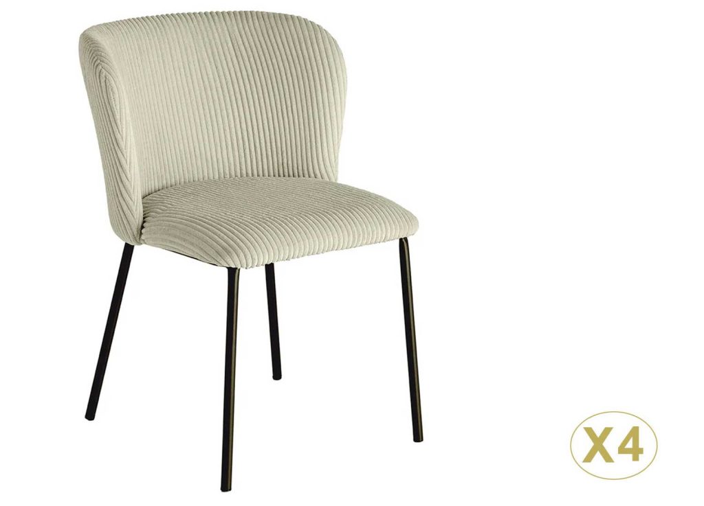 Lot de 4 chaises vert menthe tissu côtelé et métal noir Palmer