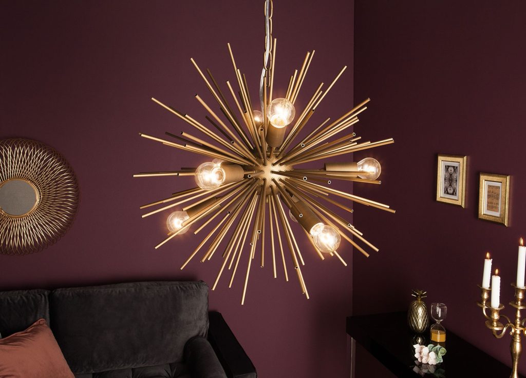 Luminaire suspension soleil métal doré