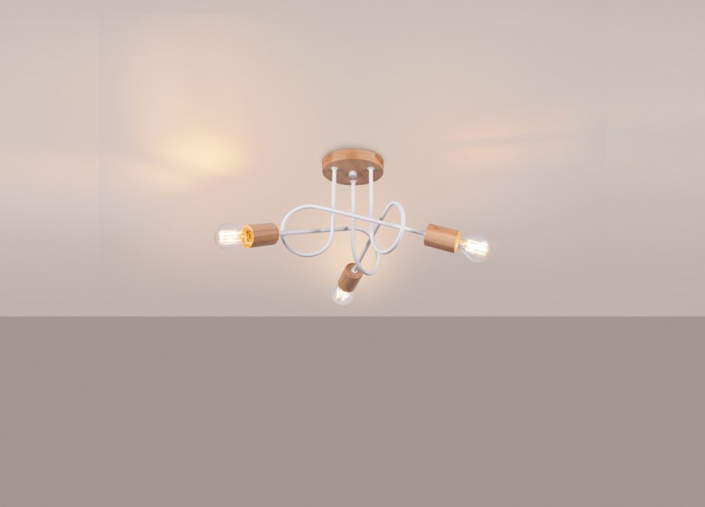 Lustre EMBER 3 lumières blanche et bois naturel