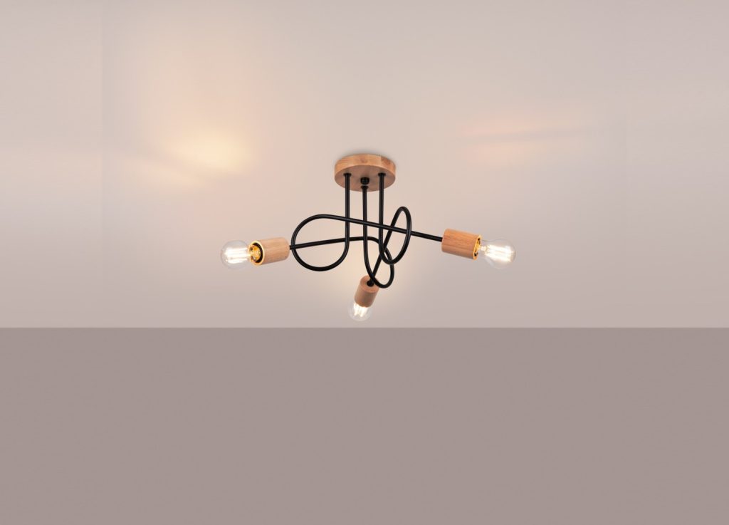 Lustre EMBER 3 lumières noire et bois naturel