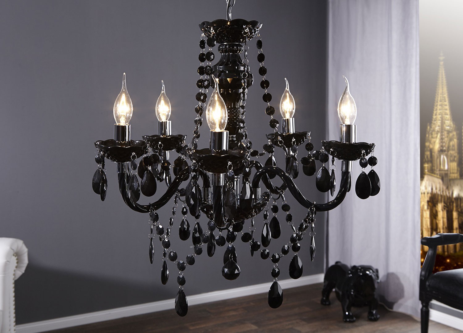 Lustre luminaire baroque noir