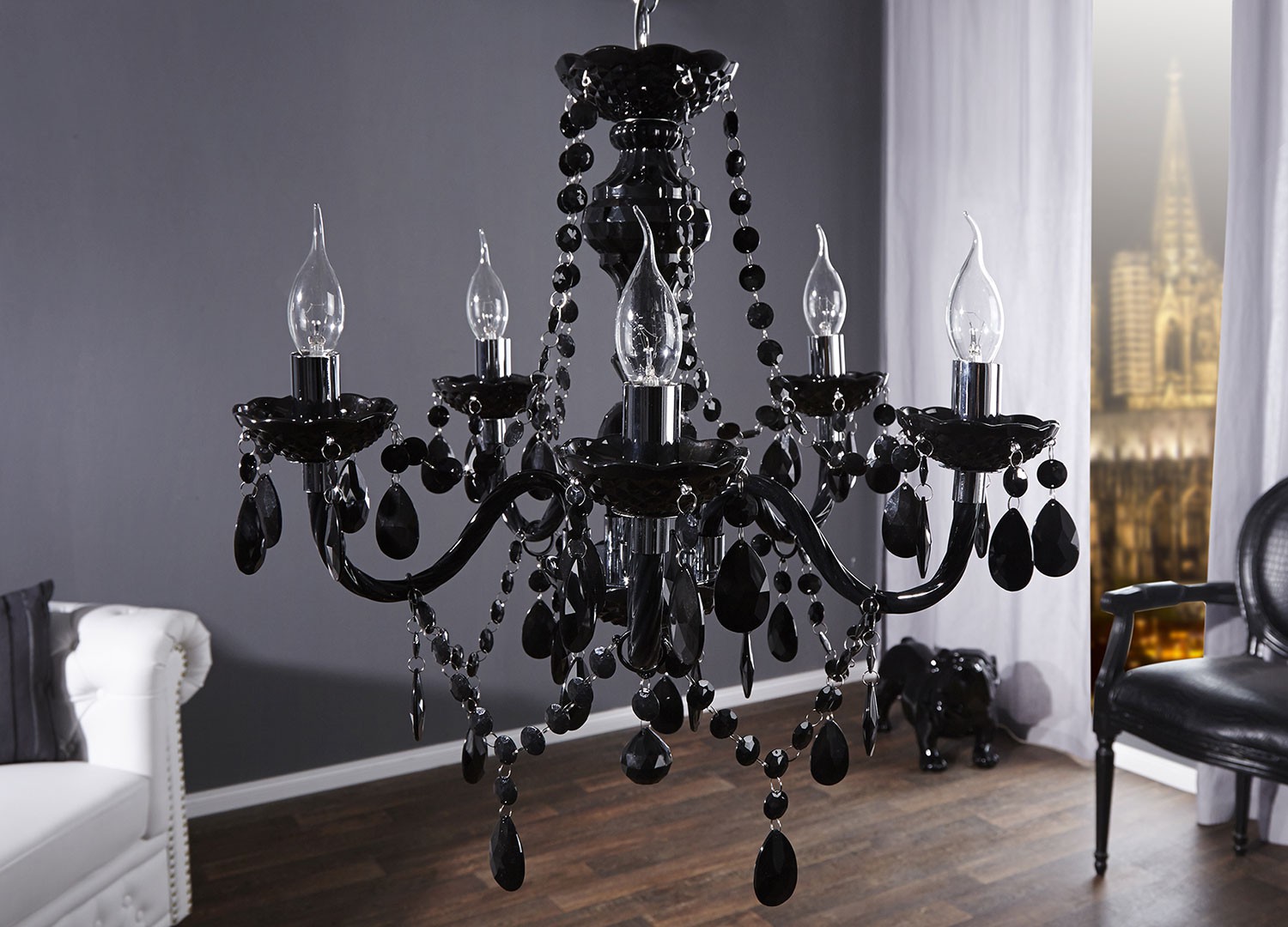 Lustre luminaire baroque noir