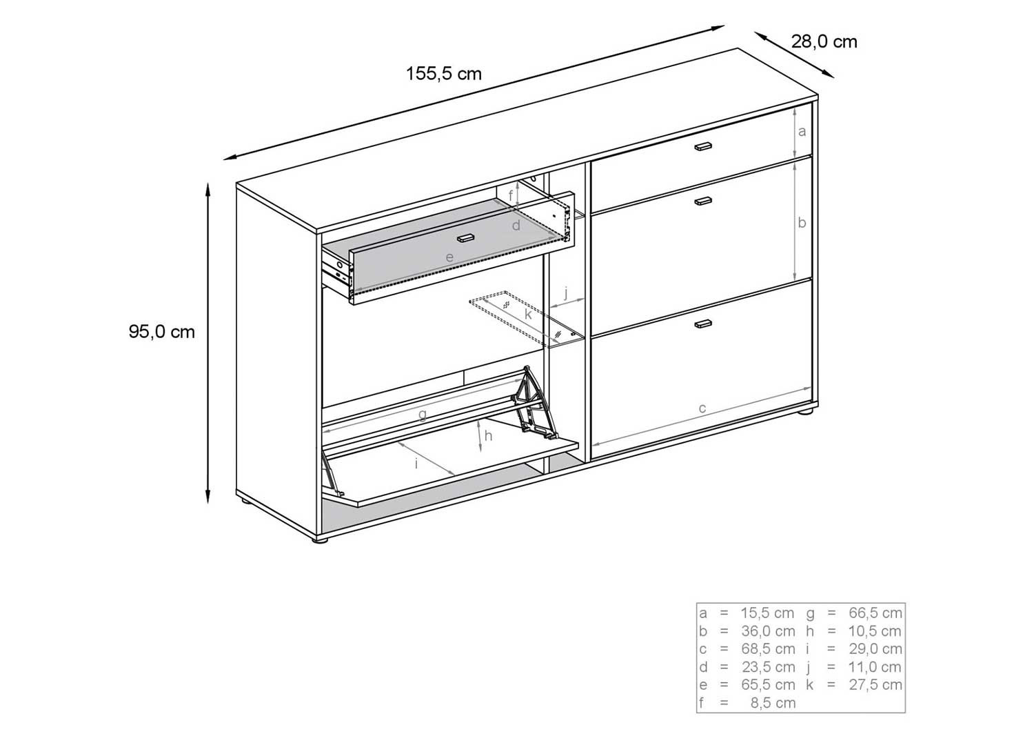 Meuble à chaussures 155 cm chêne et blanc Vita