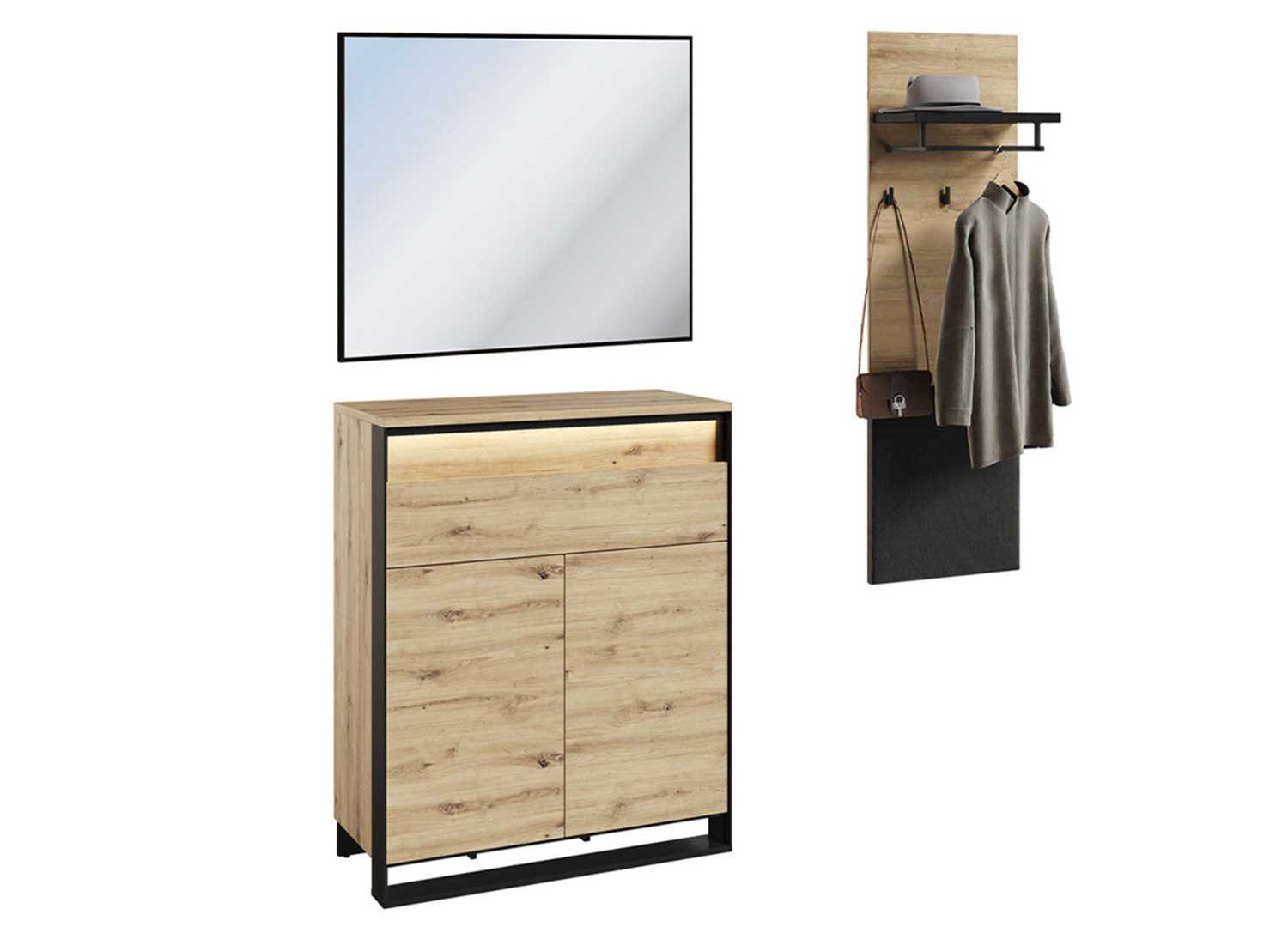Meuble à chaussures avec miroir et porte-manteaux industriel Quant