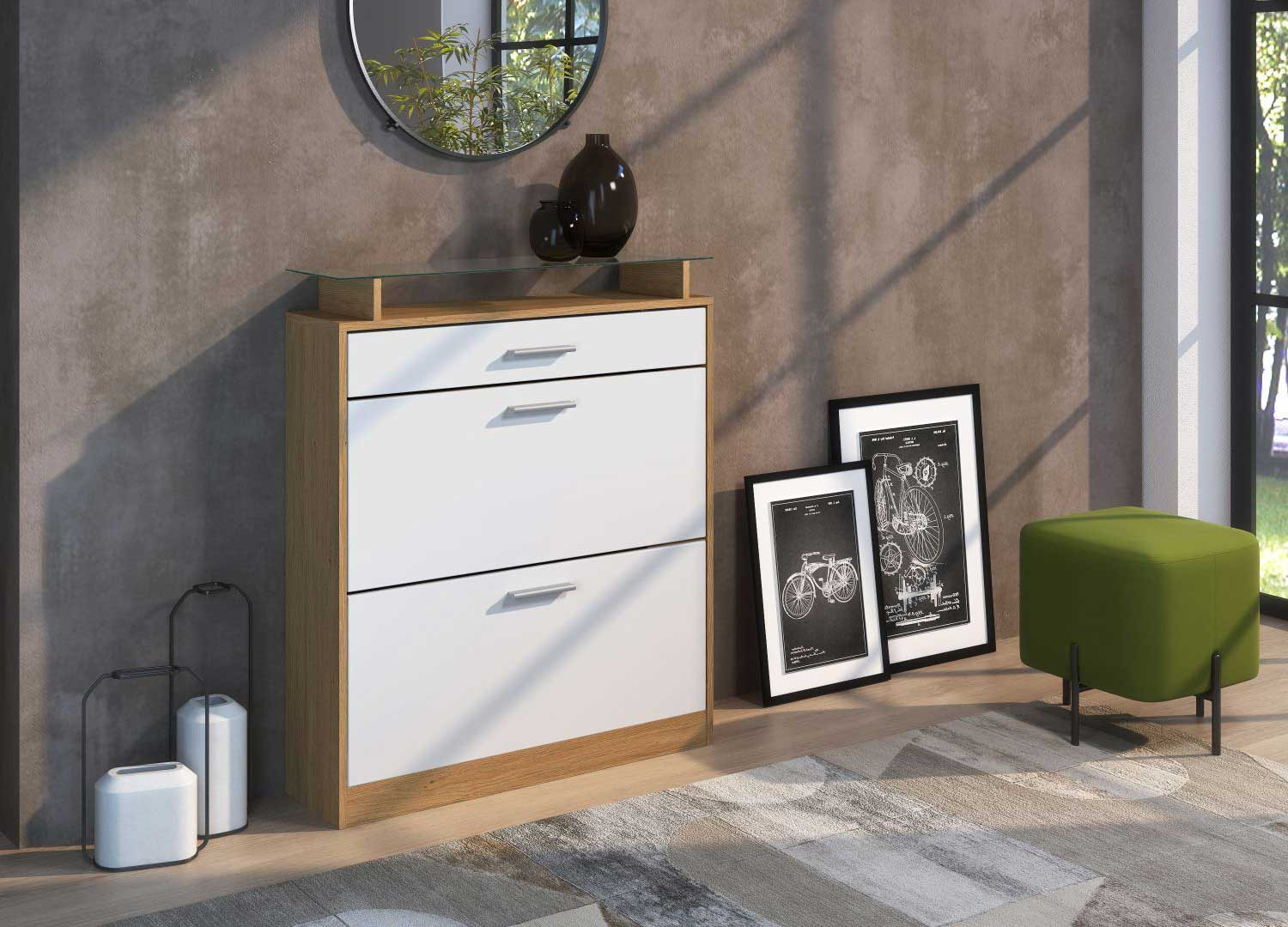 Meuble à chaussures moderne blanc et chêne Cargo