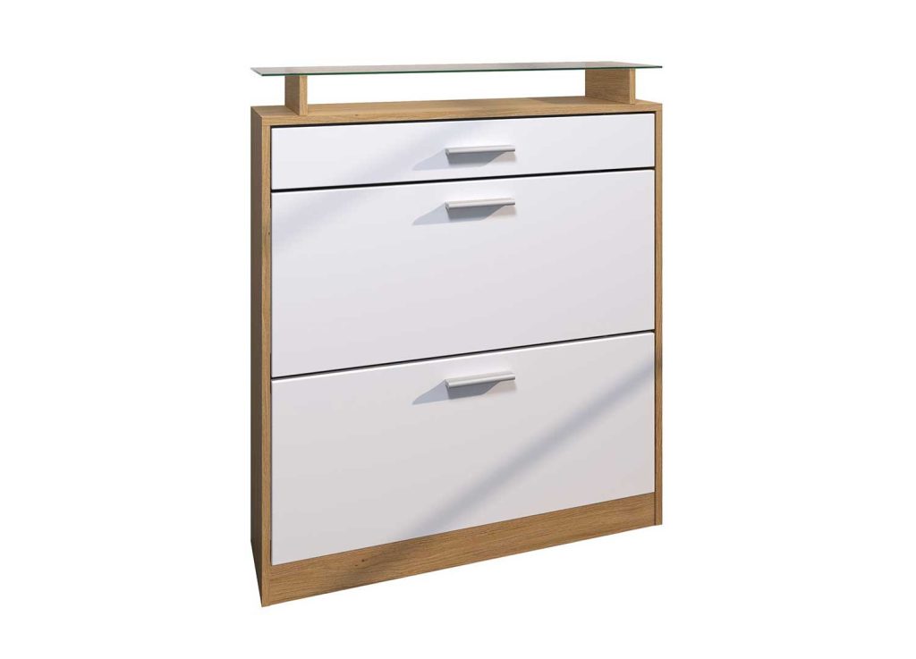 Meuble à chaussures moderne blanc et chêne Cargo