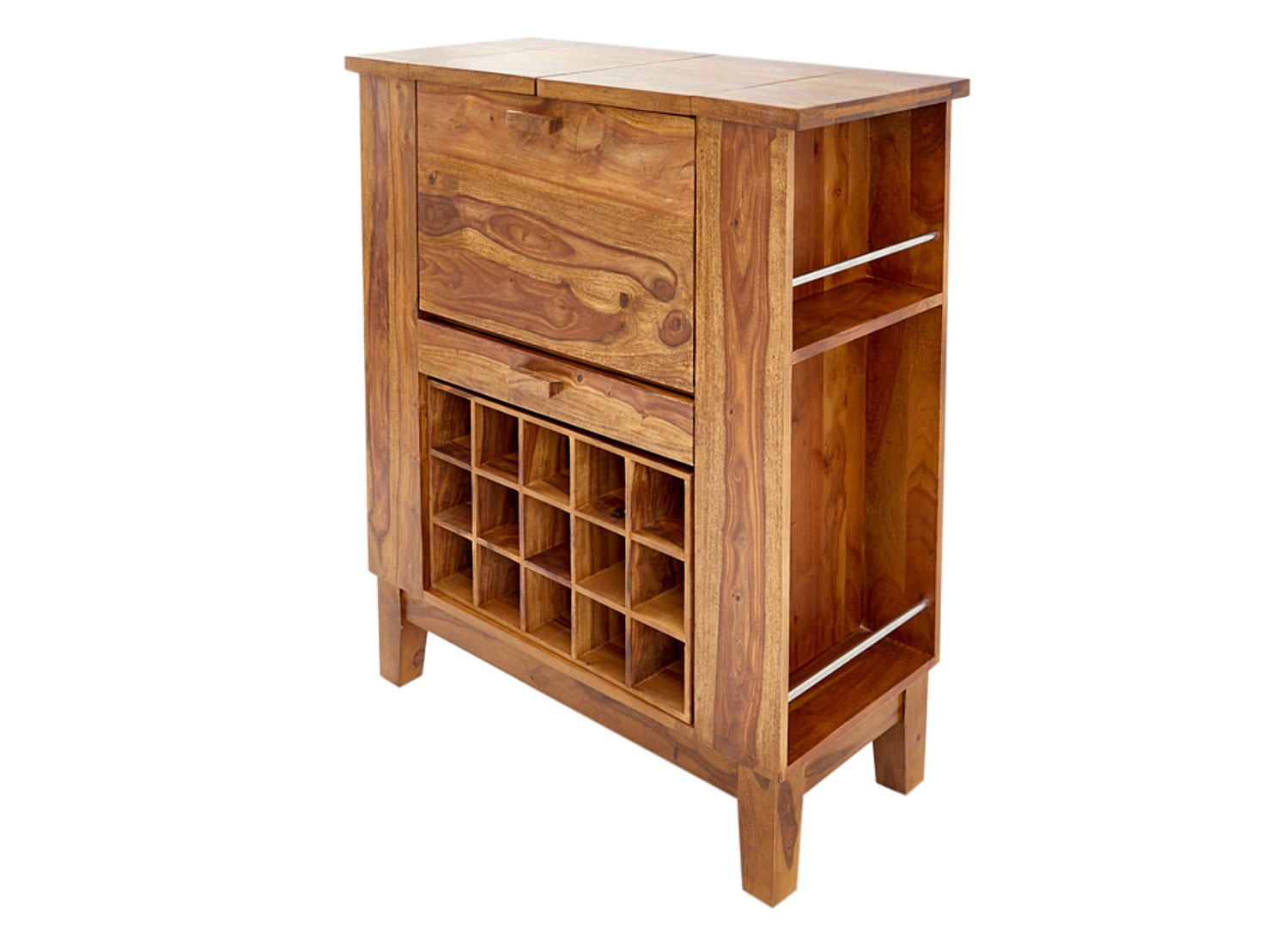 Meuble bar à porte rabattable en bois massif de sesham