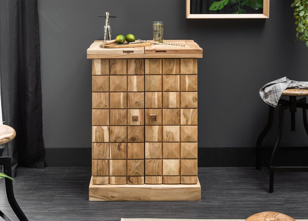 Meuble bar en bois d'acacia 2 portes avec rangements