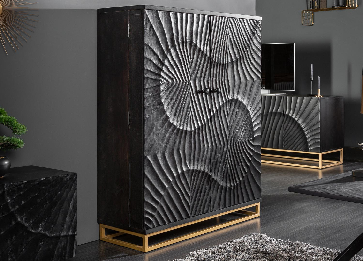 Meuble bar moderne avec rangement en bois massif