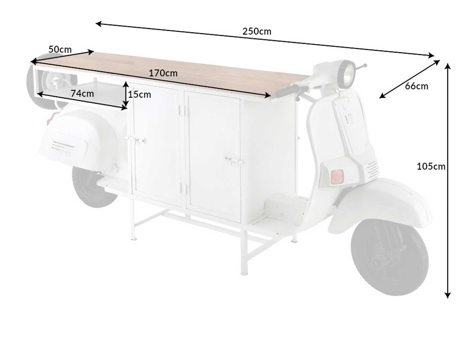 Meuble bar scooter blanc et bois avec rangements