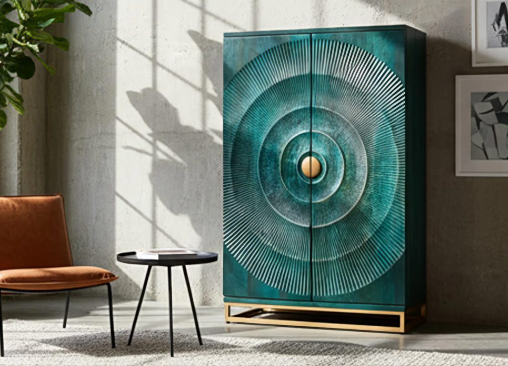 Meuble bar turquoise et doré 140 cm Sunset