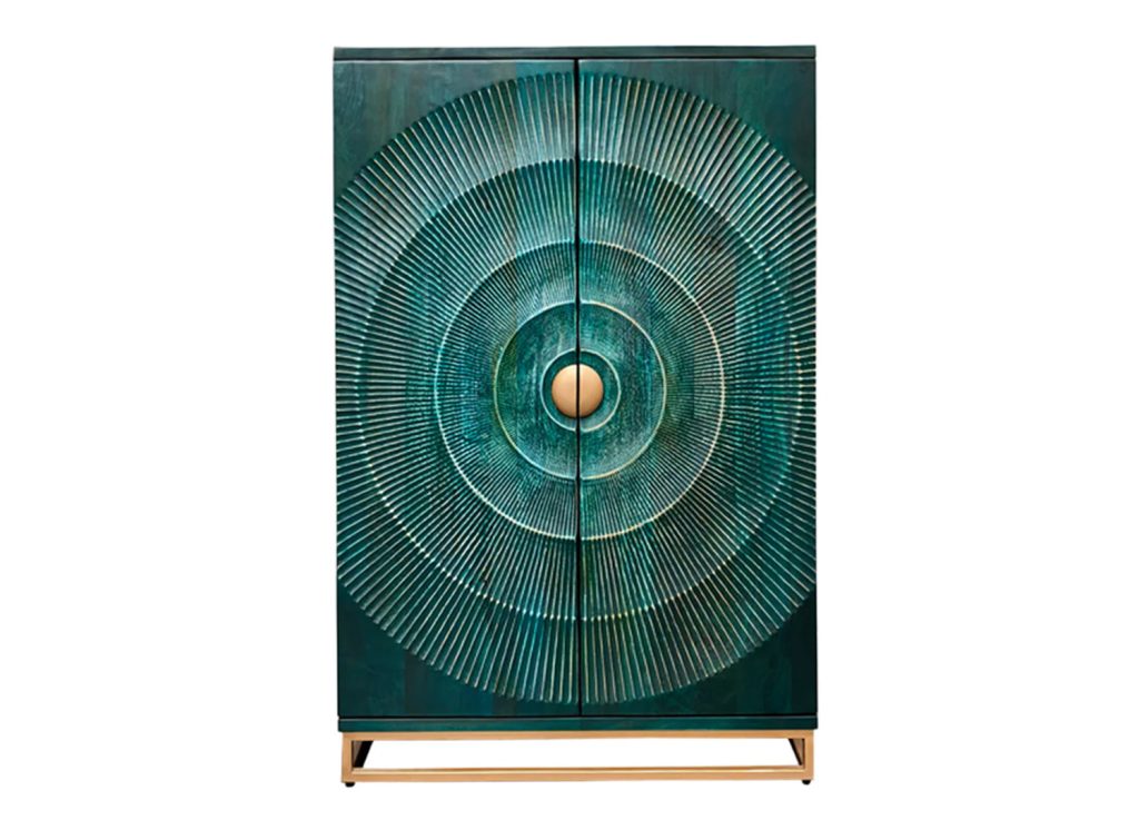 Meuble bar Sunset en bois de manguier massif turquoise