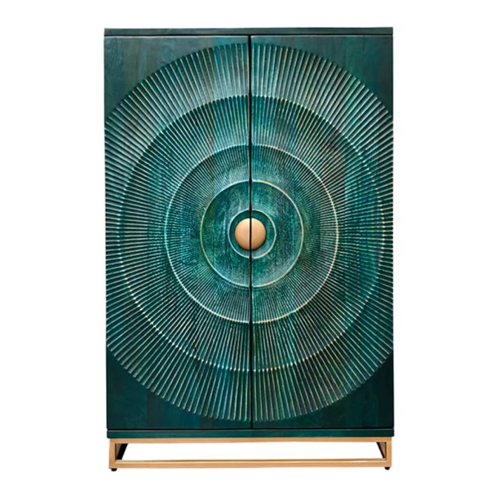 Meuble bar Sunset en bois de manguier massif turquoise