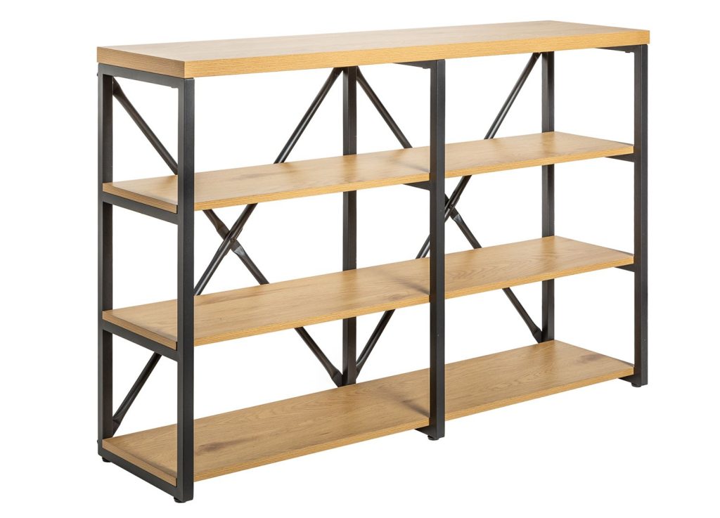 Meuble bibliothèque industrielle 110 cm chêne naturel et cadre métal noir
