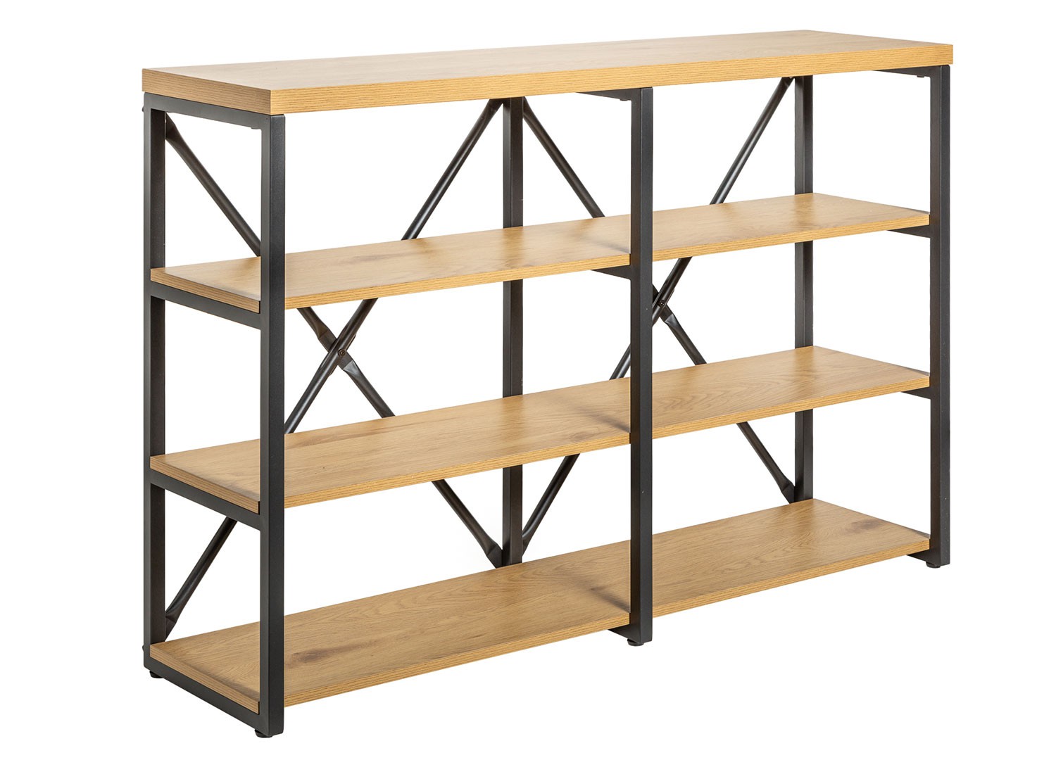 Meuble bibliothèque industrielle 110 cm chêne naturel et cadre métal noir