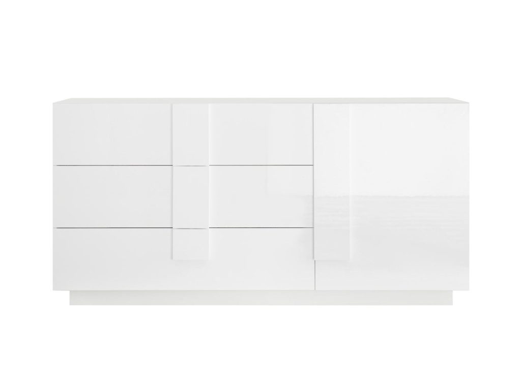 Meuble buffet 1 porte et 3 tiroirs blanc laqué 181 cm