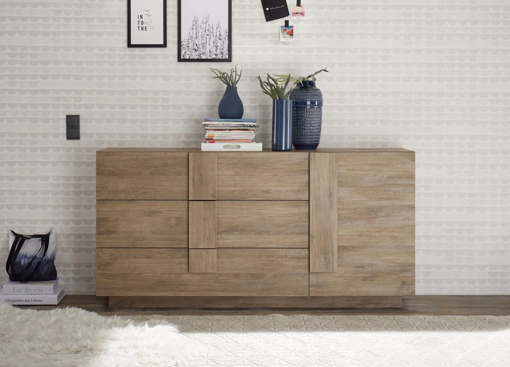 Meuble buffet 1 porte et 3 tiroirs chêne mercure 181 cm