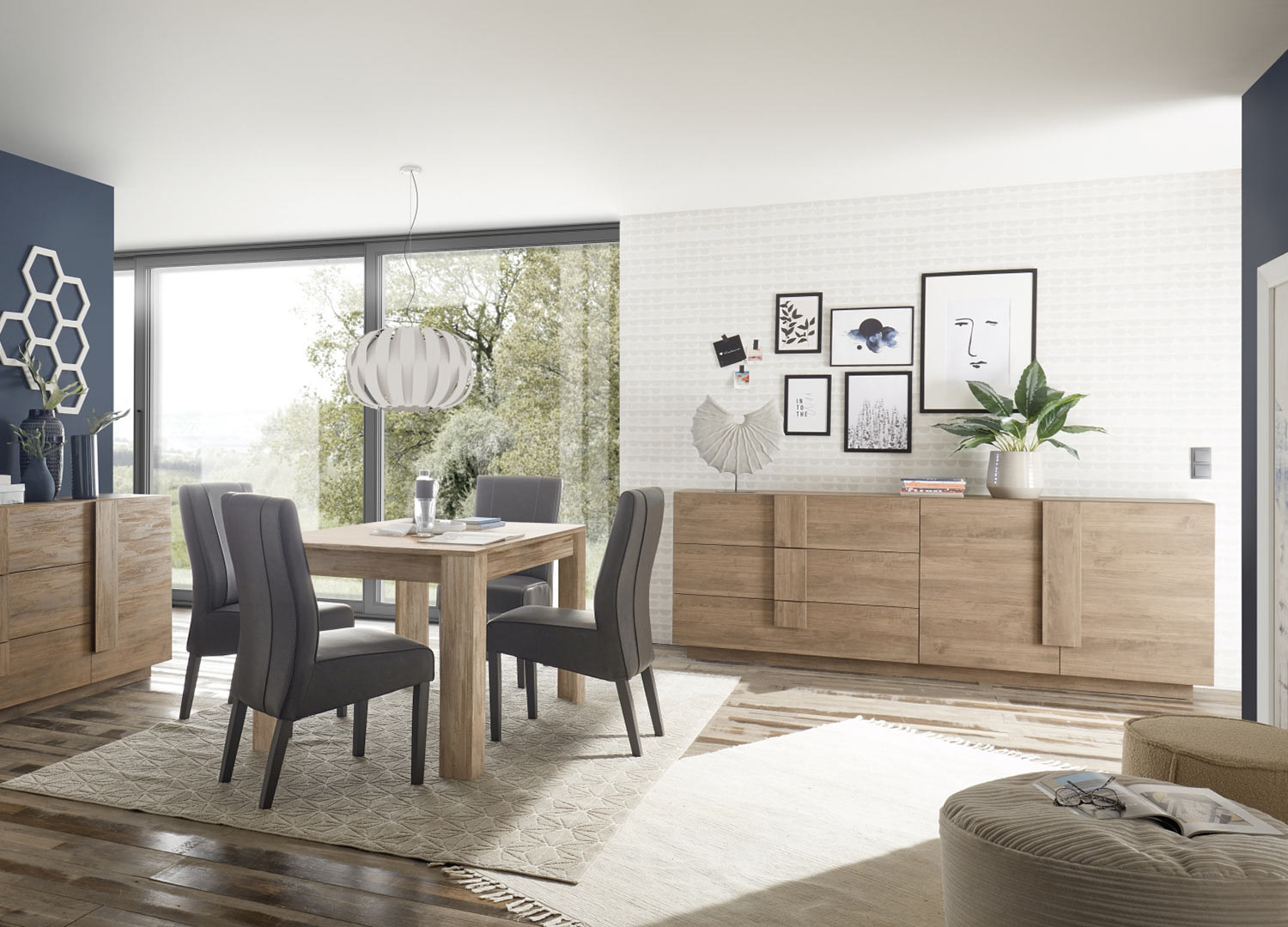 Meuble buffet 1 porte et 3 tiroirs chêne mercure 181 cm
