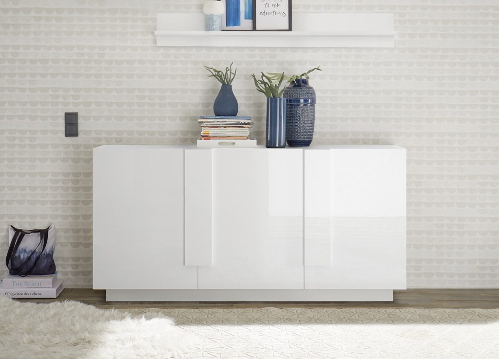 Meuble buffet 3 portes blanc laqué 181 cm